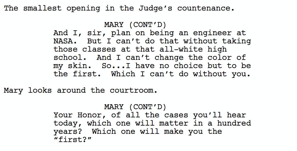 Example of Cont'd in the Hidden Figures script