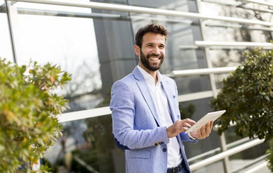 Talent agent outside building