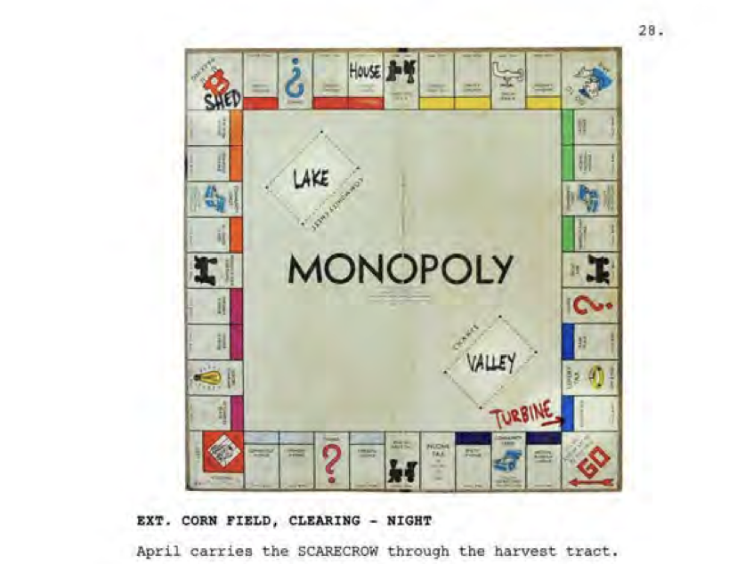 Picture of a Monopoly board in the script for "A Quiet Place."